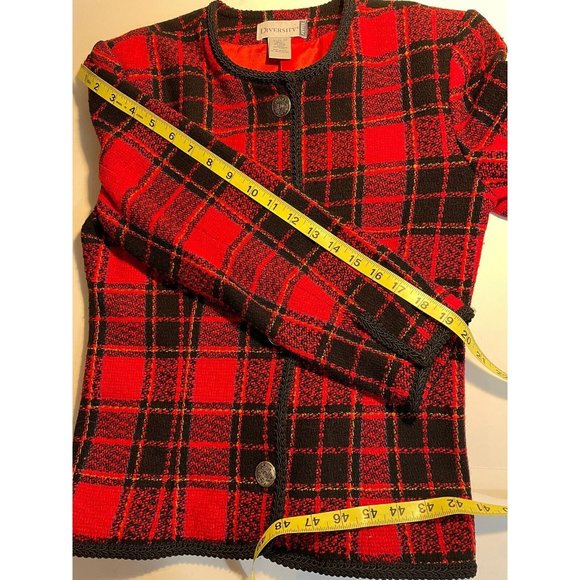 Vintage Tartan Plaid Lady Jacket Women Size 2P* Wool Blend Soutache Trim USA - Picture 10 of 11